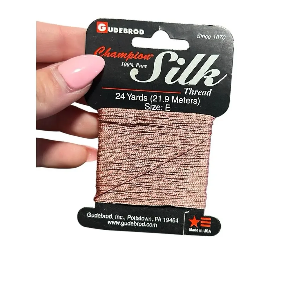 Gudebrod Champion 100% Pure Silk Bead Cord SizeE 3Ply Rose Discontinued USA